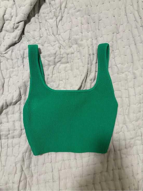 Aritzia Tops - Aritzia Babaton Green Ribbed Square-Neck Crop Tank Top